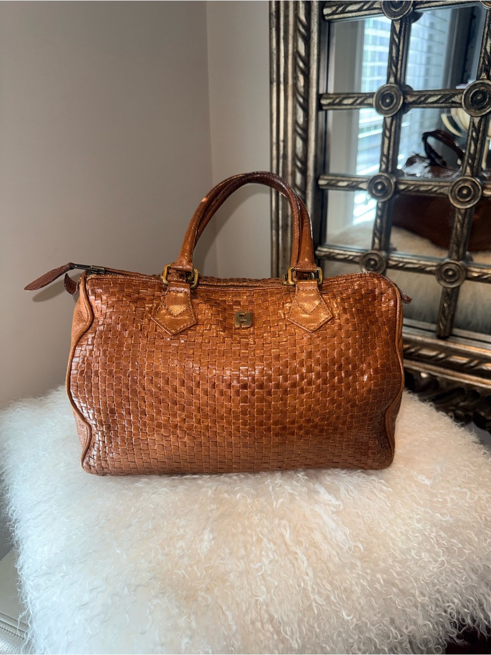 Rare Fendi Boston Bag S.A.S. Roma hand-woven "intrecciato" leather design - Picture 3 of 16